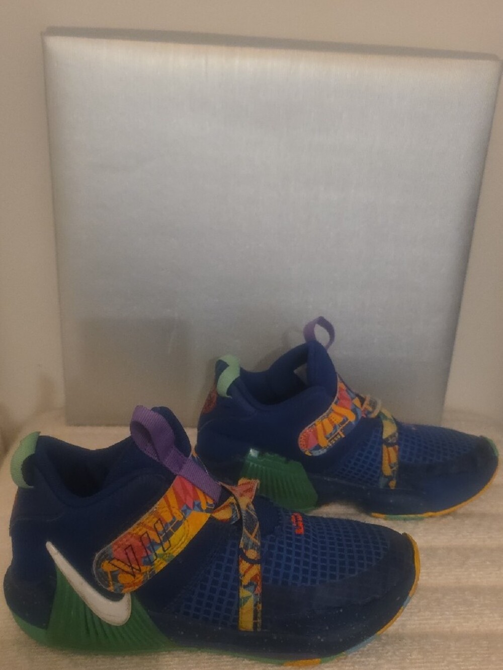 Nike Kids LeBron Multicolor Athletic Sneakers in Blue, Green & Purple - Picture 2 of 6